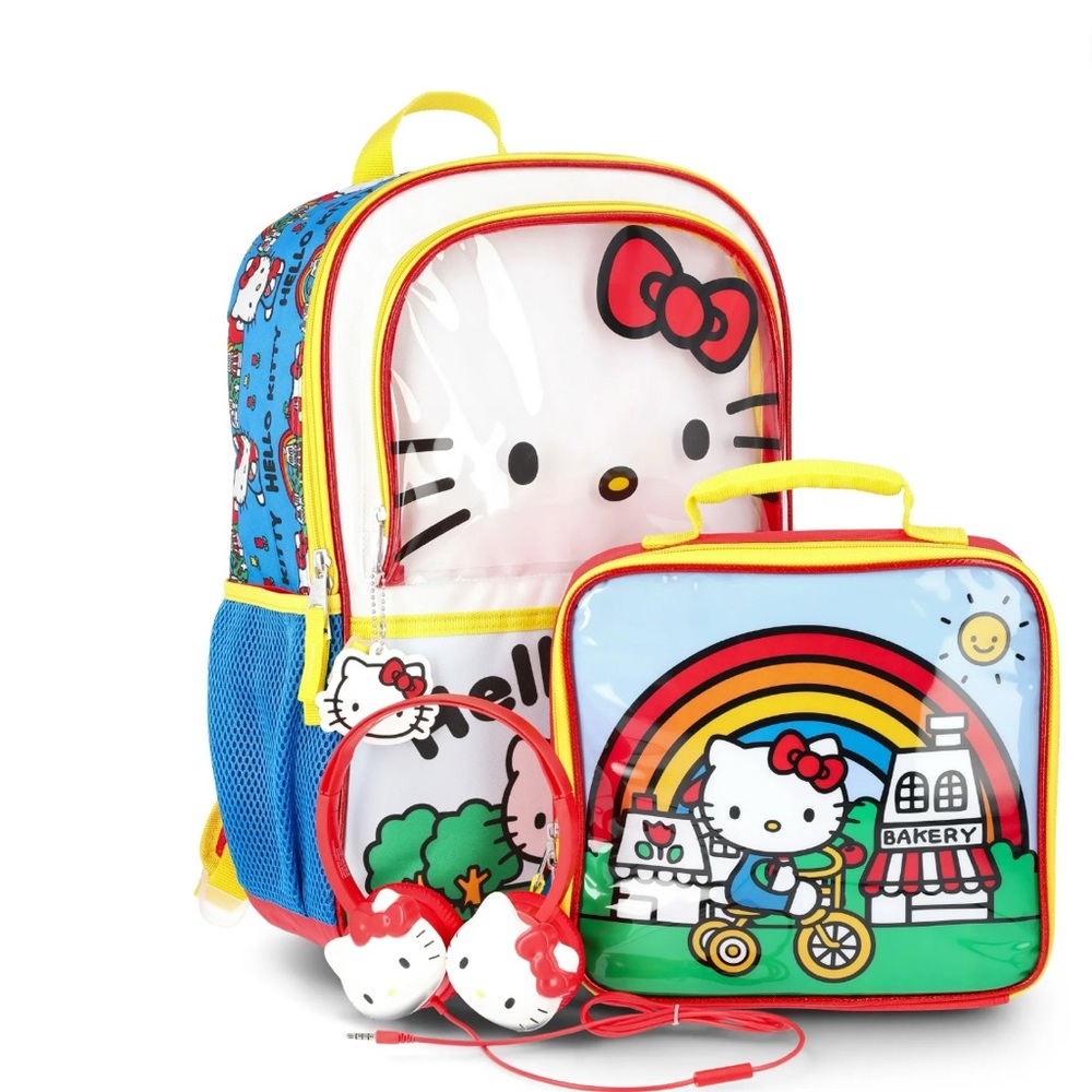 Hello Kitty Rainbow Backpack and Lunchbox Set - Blue, Red, Yellow